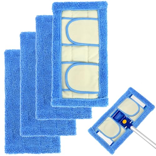 QWORK Paquete de 4 almohadillas reutilizables de microfibra para fregona de 32 x 17 cm, compatibles con Flash Speedmop, almohadillas de relleno resistentes, lavables a máquina hasta 100 veces