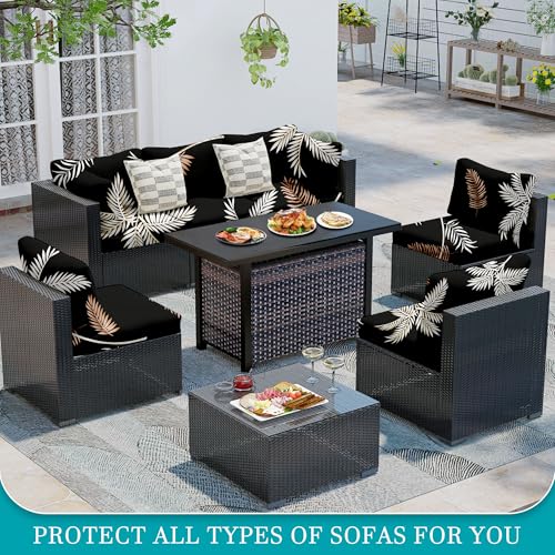 Image of 12Pcs Stretch Patio Cushion Covers,Outdoor Couch Covers Replacement,Outdoor Couch & Sofa Slipcovers,for Patio Furniture Cushion Covers,Washable Reusable Furniture Protector (Coconut Ttrees,Cover Only)