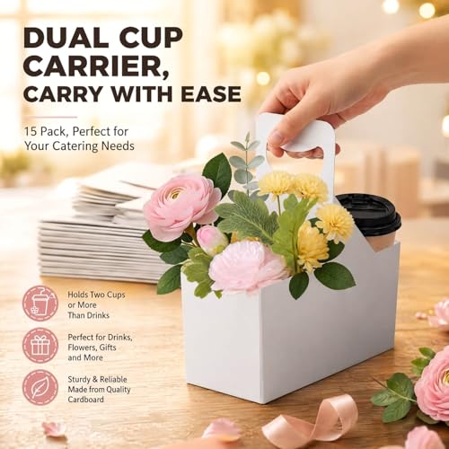 Brillantreal 2-Cup Drink Carrier with Handle - 15 Pack Cup Holders for Food Service (12-32oz) by Brillantreal - Image 2