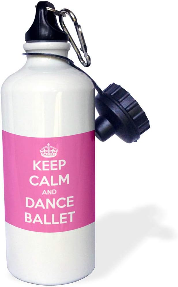 ローズWB _ 163927 _ 1 Keep Calm and Dance Ballet、ピンクとホワイトスポーツウォーターボトル