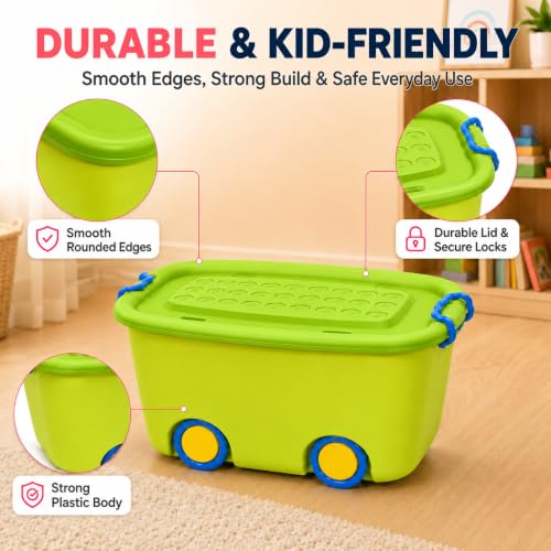 Image of Ash & Roh Multi color Storage Bins with Locking Lids |Storage Box with Handle | Organizer Stackable Toy Storage Bins with Wheels | 25+45 lit Containers Organizing Box. (Small + Big Combo-Pack Of 1)