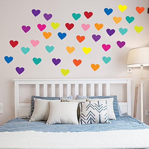 Parlaim 45 Pcs Hearts Rainbow Multi Size Kids Wall Vinyl Stickers, Wall Decals For Baby Kids Children Boy Girl Bedroom Decor Nursery Class Decoration #TOP5