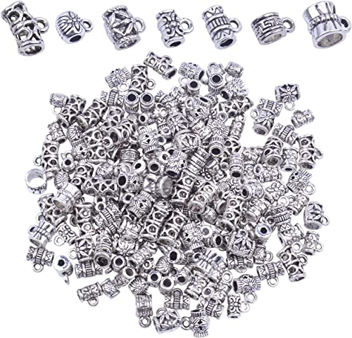 Beadman Silver Oxidized 160 to 200 Pieces Random Mix Smooth Tibetan Silver Metal Loop Pendants for DIY Craft Jewelry Making Bracelet Necklace Pendant Earring Accessories