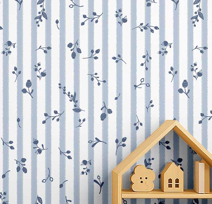 Papier peint floral bleu pour décorer la chambre de bébé S4Sassy