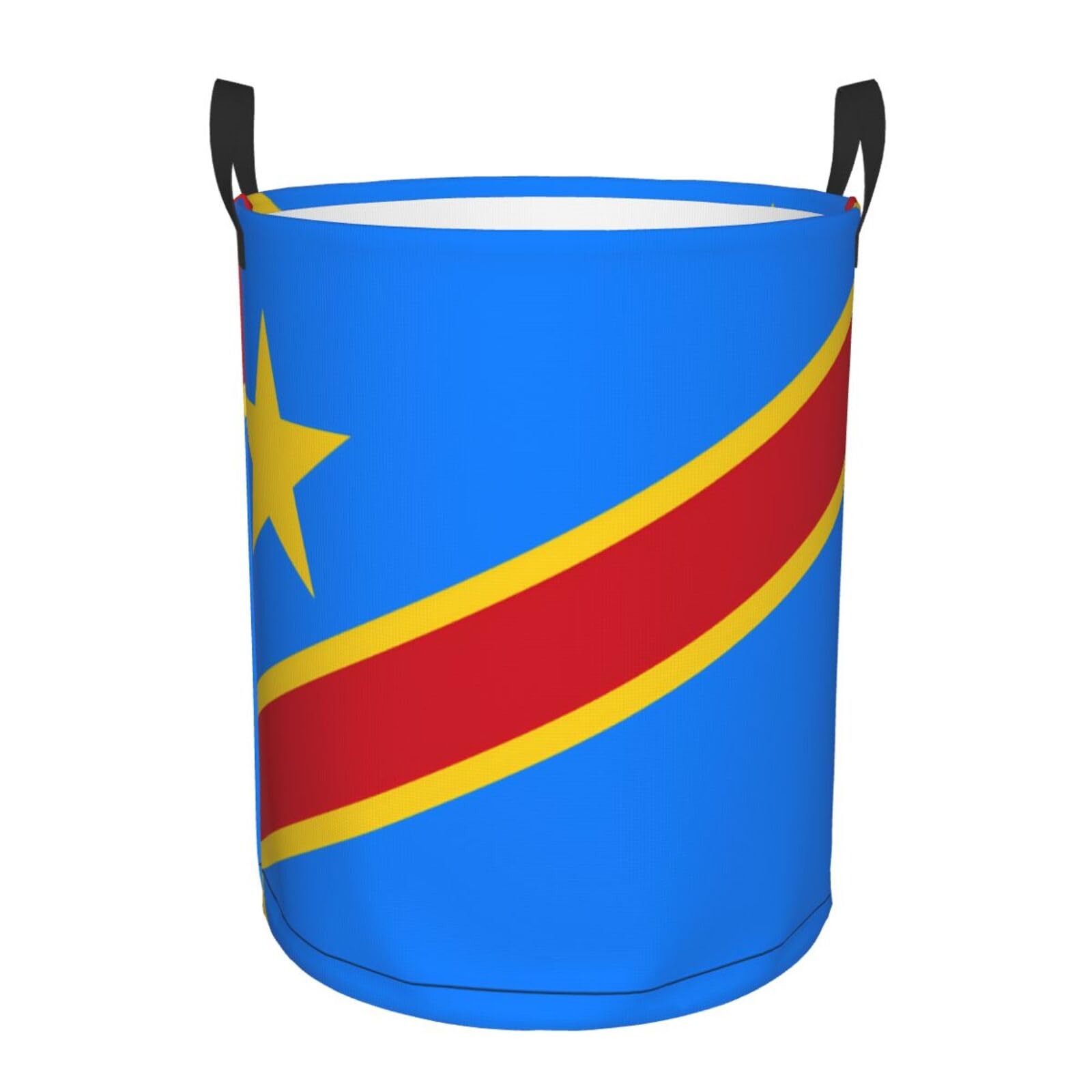 M Circular Hamper – Collapsible Flag of the Congo Print Laundry Basket