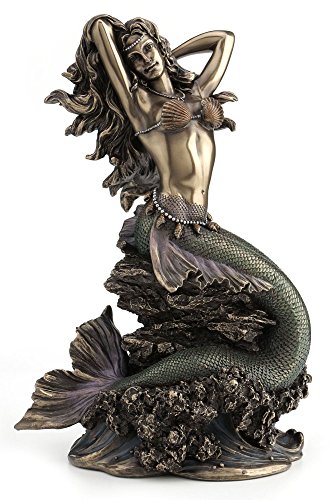 JFSM INC. Large Beautiful Mermaid Sitting on Rock Statue Sculpture Figurine