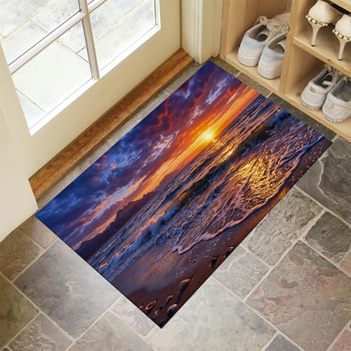 Tapis coucher soleil plage 80x120cm orange brûlé lavable pour entrée - 3