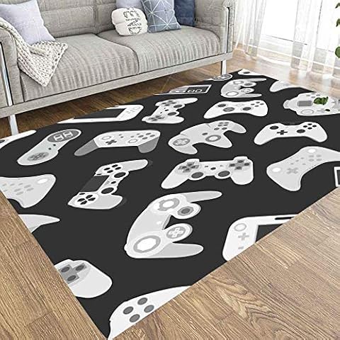 EMMTEEY 3X5 Area Rug of Indoor Outdoor Kids,Boys,Girls Area Rugs Use Video Game Controller Background Gadgets Pattern Black White Cover