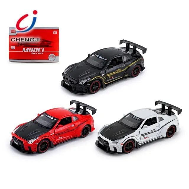 Image of 1:32 Scale Supra Nissan GTR R35 Toy Car | Metal Pullback Diecast Car for Kids with Openable Doors, Sound, Light Effects (Black)