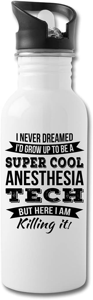 Funny Anesthesia Tech Gifts Water Bottle For Men Women New Job Appreciation 20 fl oz Bottle Silver White