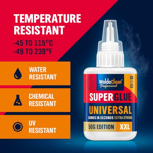 Image of WoldoClean Super Glue All-Purpose Liquid 50g - Fast Drying Clear CA Adhesive for Metal, Plastic, Wood, Ceramic, Glass & DIY Repairs