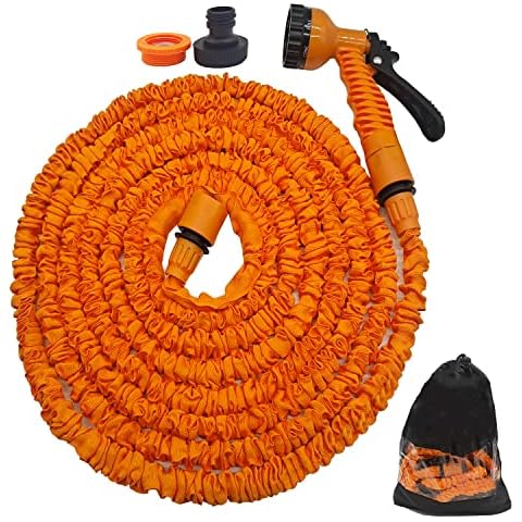 KINGSUSLAY Garden Hose-50FT Expandable Garden Hose with 7 Function Spray Nozzle- Leak-Proof and Flexible Water Hose for Gardening-Washing Pets and Car(Orange) Cover