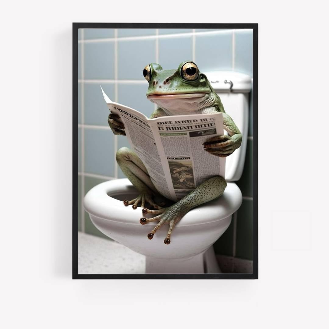 gfc Funny Bathroom Toilet animal Print Picture Poster frog on a toilet reading newspaper A4 UNFRAMED wall art Home decor Decorating