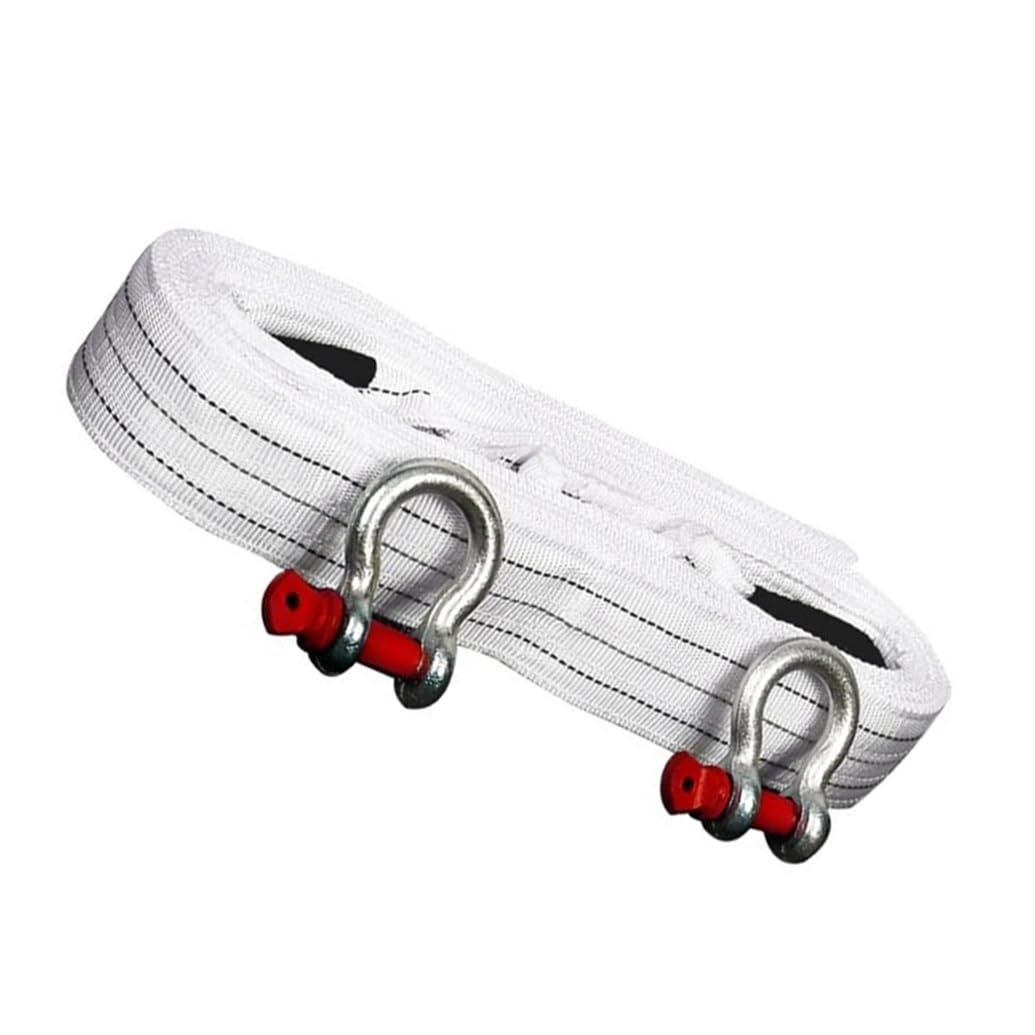 Nylon-Abschleppseil mit Haken, Schwerlast-Bergeseil für Pkw und Fahrzeuge, Tragfähigkeit 22.000 lbs, Abschleppseil für Pkw, LKW, Jeep, ATV, SUV (Weiß, 2,5 m x 5 Tonnen)
