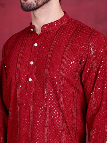 Image of Jompers Men's Regular Fit Rayon Sequins Chikankari Embroidered Kurtas