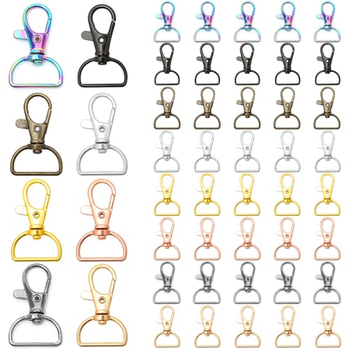 Juyibaao - 48 Pièces Porte Clef Fermoir Mousqueton Porte-clés, Rotatif Mousqueton à Crochets Anneaux Pivotant en D, Bricolage Fermoirs pour Sacs, Cordons et Chaînes de Chiot (8 couleurs)