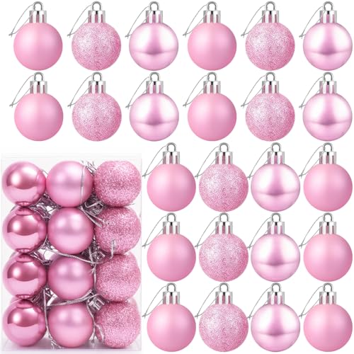 24 Count Mini Pink Ornaments for Mini Christmas Tree, Small Shatterproof Christmas Tree Ornaments Balls Party Decorations, 1.2 Inch
