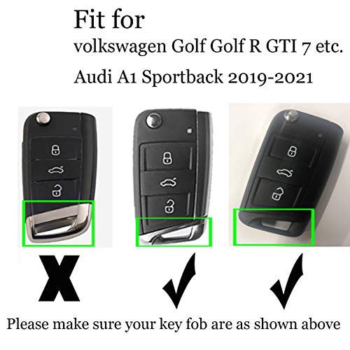 ontto Soft TPU Rubber Remote Key Cover for Volkswagen Golf Golf R Skoda for Audi A1 Sportback 2019-2021 Key Fob Case Holder with Keychain Glossy Black