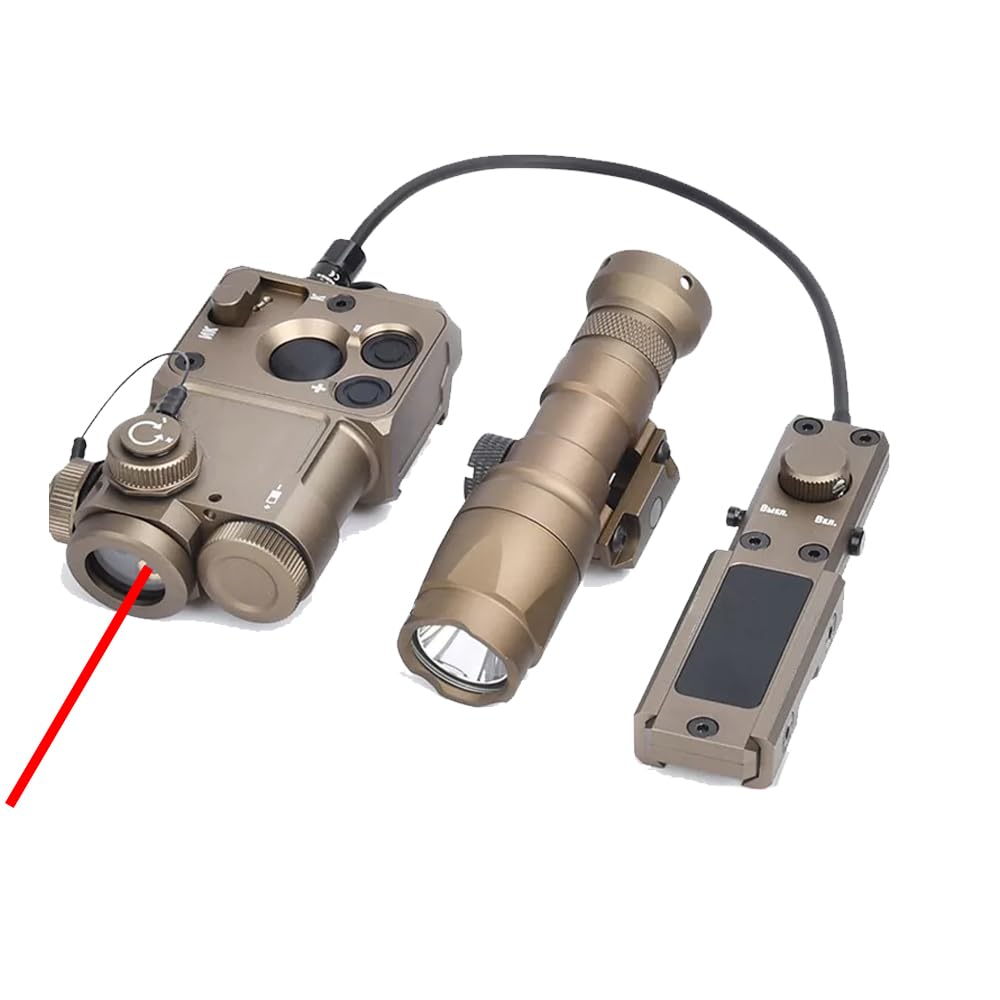 Tactical Metal PST4 Box Aiming Laser Sights(with IR Laser + Red Laser Sight + Remote Pressure Switch), & M300a Strong White LED Flashlight Combo, Tan