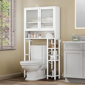ciecie Over The Toilet Storage Cabinet, 6-Tier Over Toilet Bathroom Organizer with Adjustable Shelves, Double Door Above Toilet Storage Cabinet, Over The Toilet Cabinet, 69.49×30.8 x 9.45 Inch – White