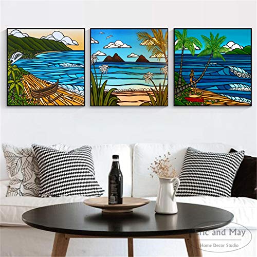 Affiche murale Hawaii de qualité supérieure triptyque salon 50x50