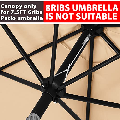 Image of ABCCANOPY 7.5ft Outdoor Umbrella Replacement Top Suit 6 Ribs (Beige)