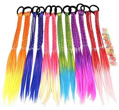 Hujianwen Colored Braids Hair Extensions With Rubber Bands Rainbow Braided Synthetic Hairpieces Ponytail Hair Accessories For Women Kids Girls Party Highlights Cosplay Dress Up thumb #7