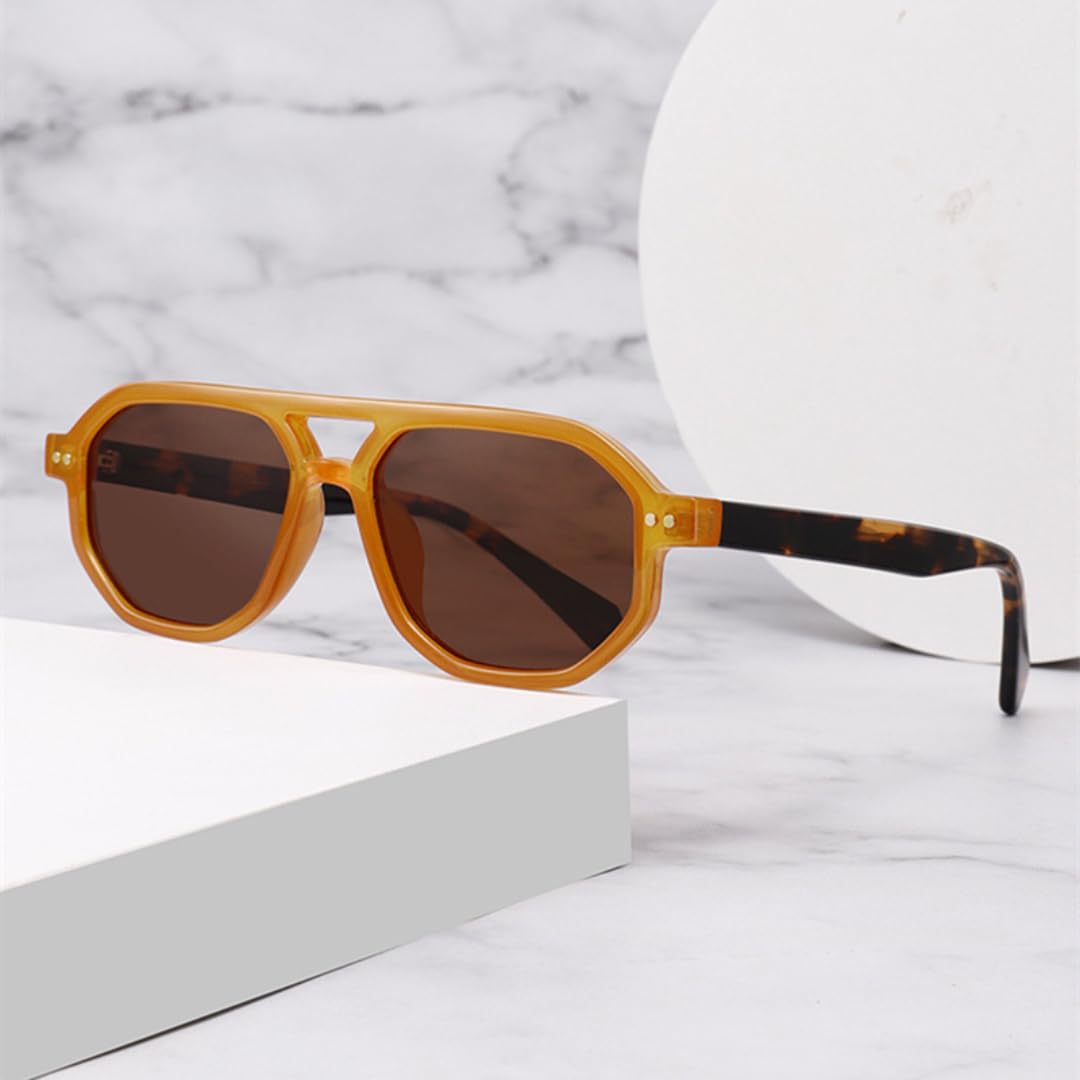 Occhiali da sole retrò con doppio ponte, modello poligonale, per donna e uomo, di lusso, sfumati, con rivetti UV400