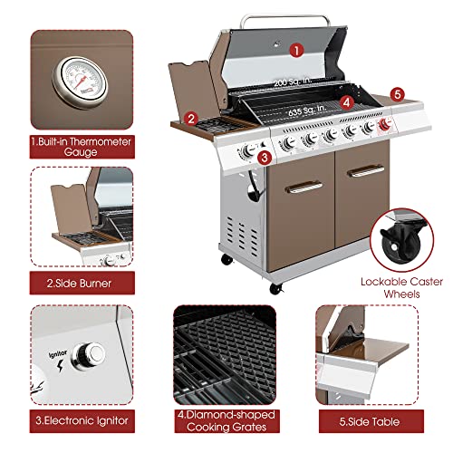 Royal Gourmet Ga6402C 6 Gas Sear Side Burner, 74,000 Btu, Cabinet Style Bbq Liquid Propane Outdoor Grilling And Backyard Cooking, Coffee #TOP6