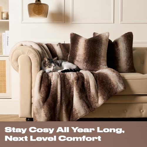 OHS Faux Fur Throw Blanket, Fluffy Striped Fleece Blankets for Beds Sofa Couch Winter Warm Blanket for Living Room Bedroom Super Soft Throw Over - Brown, 125 x 150cm - Cosy Home Interiors OHS Faux Fur Throw Blanket, Fluffy Striped Fleece Blankets for Beds Sofa Couch Winter Warm Blanket for Living Room Bedroom Super Soft Throw Over - Brown, 125 x 150cm - Image 4