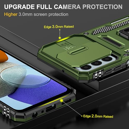 Samsung Galaxy A15 5G Case with Slide Camera Cover + Screen Protector(2 Packs), Rotated Ring Kickstand Military Grade Shockproof Protective Cover for Samsung Galaxy A15 5G (Olive Green) - image 4