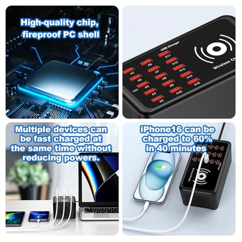 Hub de carga de 100W y 15 puertos con tecnología avanzada para tablet y reloj 3