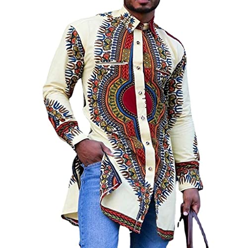 Chemise africaine haut de gamme traditionnelle pour homme en taille M beige