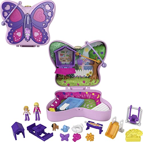 Polly Pocket Coffret Univers Le Jardin Papillon, mini-figurines Polly et sa maman, 5 surprises et 12 accessoires, jouet pour enfant, GTN21