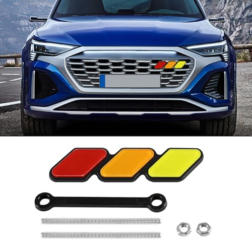 Image of Tri-Color Grille Badge, 3-Color Front Grille Badge Emblem Logo Decoration, Tri-Color Grille Badge Emblem Car Decoration Accessories Fit for Tacoma 4Runner RAV4 Highlander (Red)