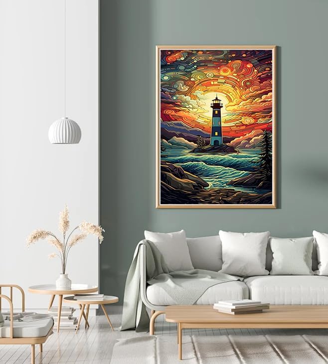 Miniatura 3 de RYMILIE Kits de pintura de diamantes para adultos  Faro DIY 5D Kits de arte de diamantes de perforación completa Pinturas con diamantes Gema Arte y