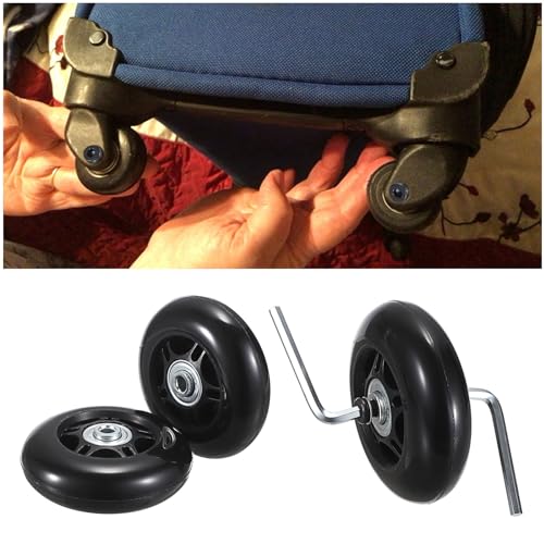 OwnMy 75mm x 23mm Luggage Wheels Replacements Set of 2 Mute Suitcase Replacement Wheels with Black Screws Axles Bearings, Rotatable Silent Rubber Suitcase Swivel Wheel Kit