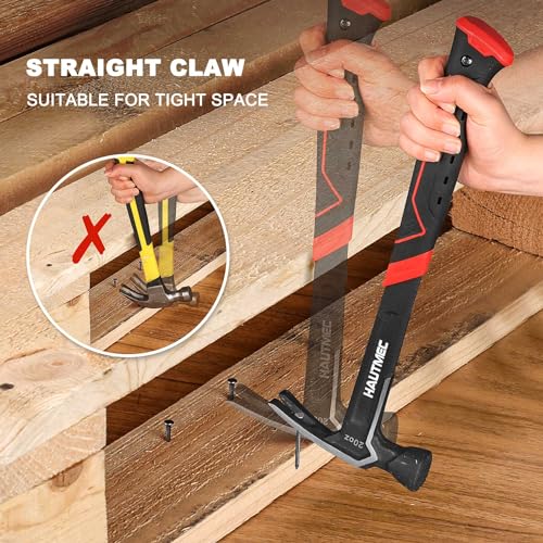 HAUTMEC 20 oz. One Piece Forged Framing Hammer with Straight Rip Claw, Milled Face, Shock-Absorbing Grip, with Magnetic Nail Holder, HT0371-HM - Image 6