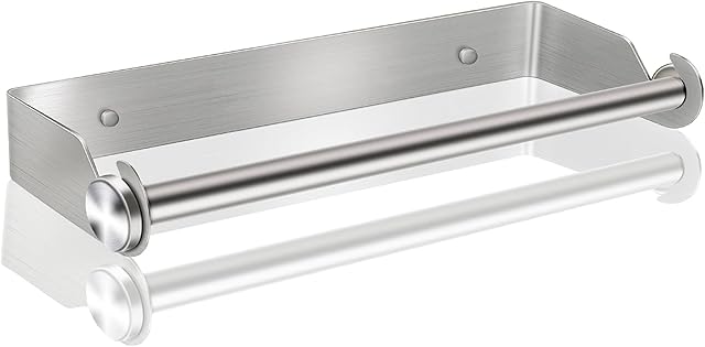 DDS-DUDES Self Adhesive Kitchen Paper Towel Holder, Kitchen Roll Holder Under Cabinet Wall Mounted , No Drilling Cupboard Roll Holder , Stainless Steel Paper Rack for Home Kitchen Bathroom (Silver)