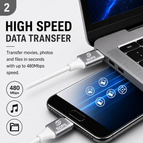 Image of 33W USB to Type C Fast Charging Cable, 3A USB A to USB C Charger Cable, High Speed Data Sync, Durable TPE, Reinforced Metal Connectors, 1 Meter, Phantom Black White