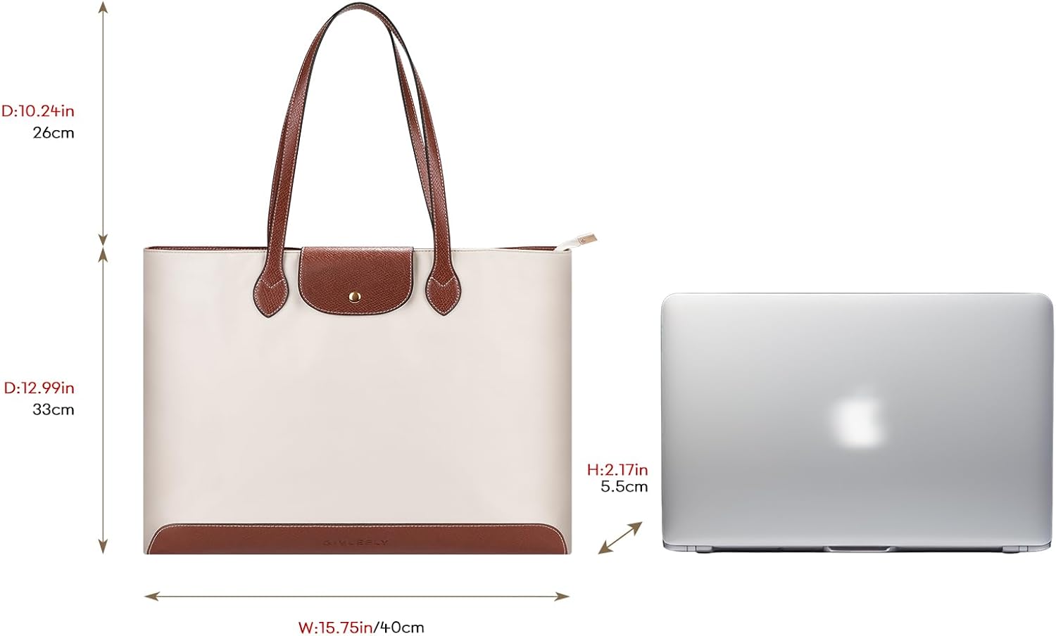 GIVLEFLY Slim Laptop Tote Bag for Women, Zipper Work Tote for Office