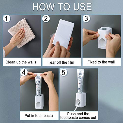 KSang Toothbrush Holder Multifunctional Wall-Mounted Space-Saving Toothbrush and Toothpaste Squeezer Kit with Large Capacity Easy Install Durable for Family Washroom Bathroom (3Cups)