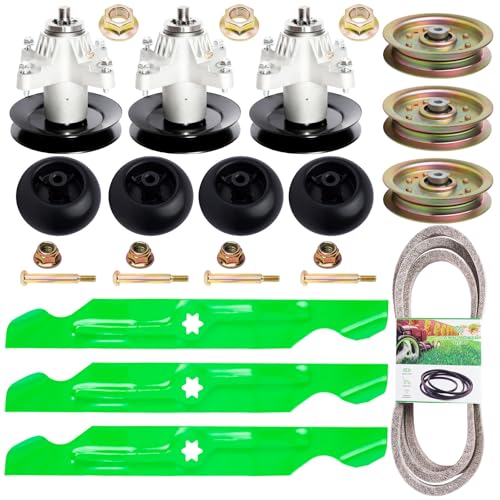 50 inch Lawn Mower Spindle Rebuild Kit for Cub Cadet RZTMTD ZT-50 Includes 3 Spindles 618-04126 3 Blades 742-04053 1 Be lt 754-04044 3 Idler 753-08171