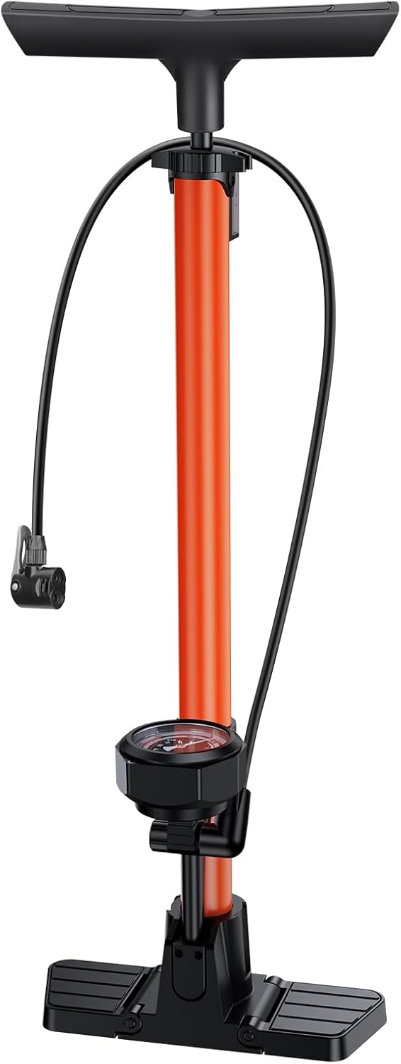 160PSI High Pressure Floor Mountain Bike Pump with Gauge and Bike Pedals Mountain Bike Adult