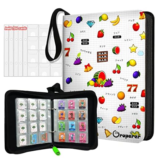 Binder Holder Compatible with Original Animal Crossing Mini Amiibo Cards, NFC Tag Game Cards, 204 Cards Capacity Sleeves Card Carrying Case