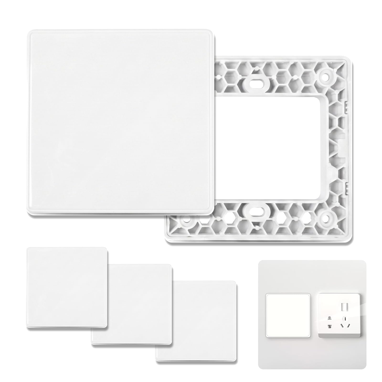 Placa de Pared Ciega 4 Piezas, Tapa de Enchufe Empotrado 86x86mm, Tapa de Interruptor, Tapa de Caja Empotrada Blanca ABS para Enchufes o Interruptores Sin Usar