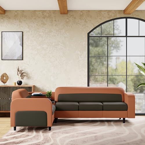 Image of GODREJ INTERIO Colosseum L Shape Left Hand Sofa, Synthetic Leather, Toffee Grey