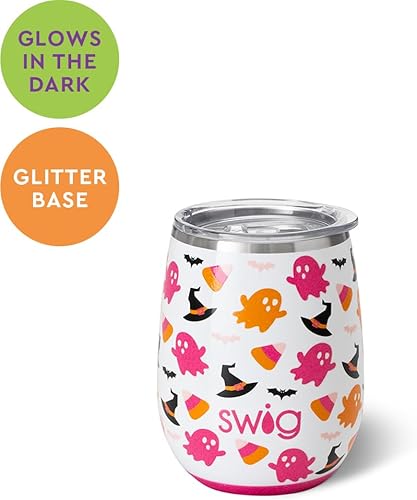 Miniatura 2 de Swig Life Vaso de vino aislado de 14 onzas con tapa, impresiones discontinuas, apto para lavavajillas, capacidad para 2 vasos, copa de vino de acero