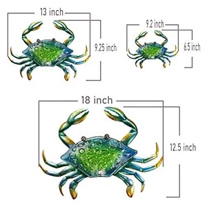 Joybee 3pcs 18inch 13inch 9inch large coastal ocean metal crab wall art decor family set christmas decorations decoration for outdoor indoor bathroom kitchen garden bedroom patio  urban country home decor
