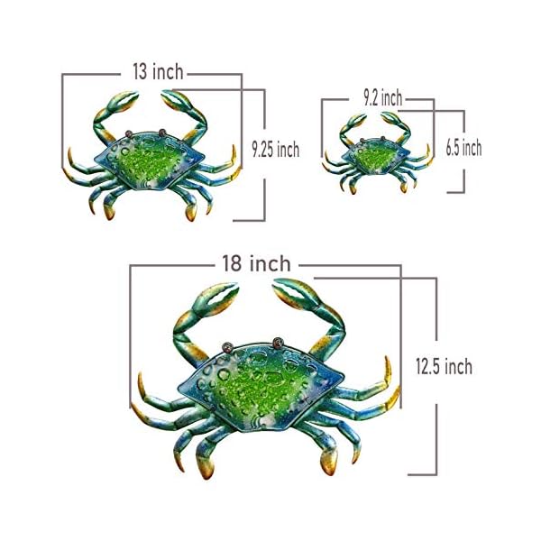 Joybee 3pcs 18inch 13inch 9inch large coastal ocean metal crab wall art decor family set christmas decorations decoration for outdoor indoor bathroom kitchen garden bedroom patio  urban country home decor